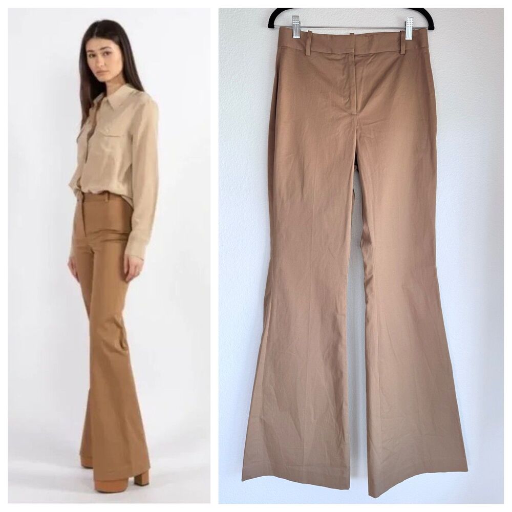 NEW Nili Lotan Arielle Cotton Blend Twill Flare Leg Pants in Camel Brown Size 6